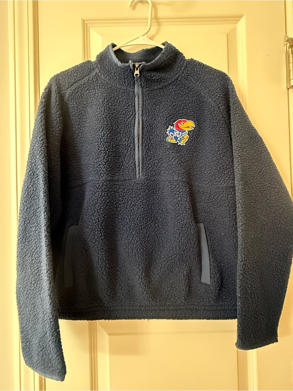 boxercraft Kansas Jayhawks Navy Sherpa Quarter-Zip Jacket Medium